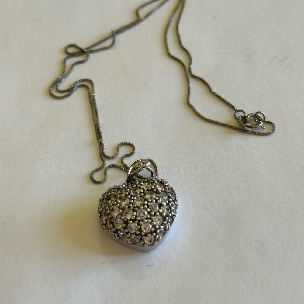 Vintage heart-shaped, locket/pendant covered in CZ stones 925 silver